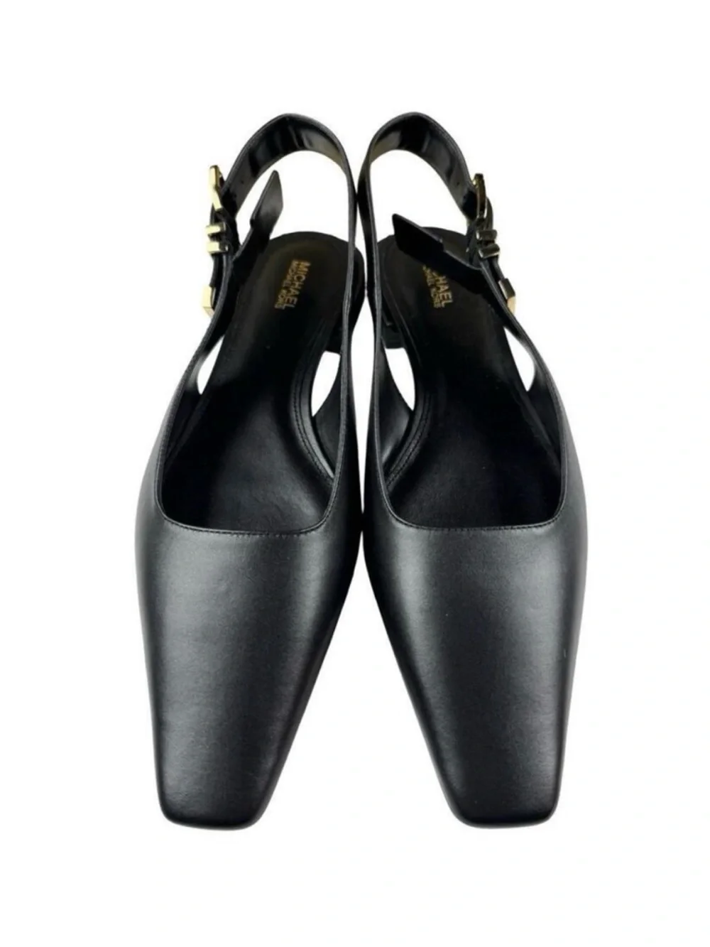 Brand New Michael Kors Darington Black Pointed Slingback Flats with Gold Buckle - Picture 3 of 5